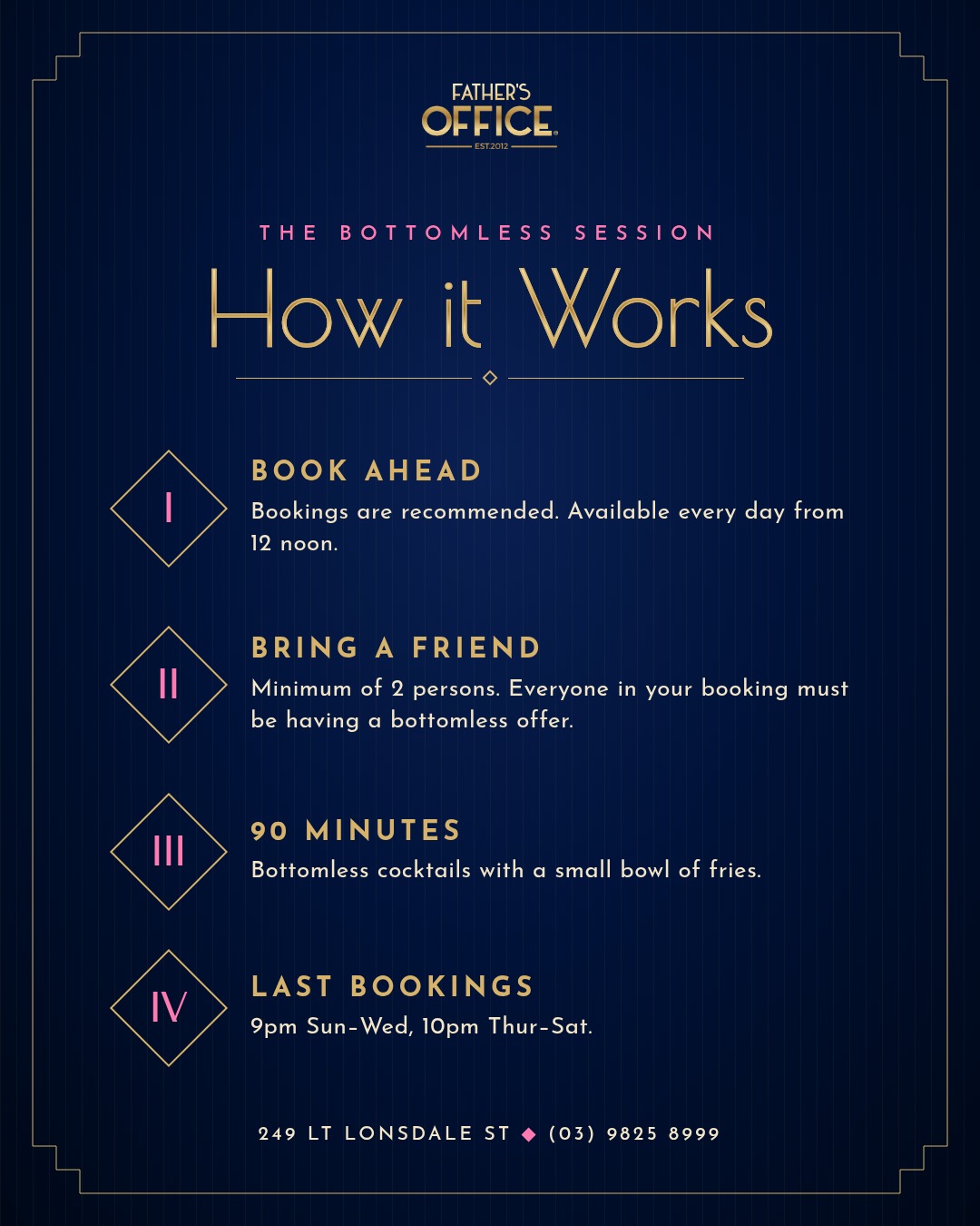 How the Bottomless Session works at Father's Office QV How the Bottomless Session works at Father's Office QV
